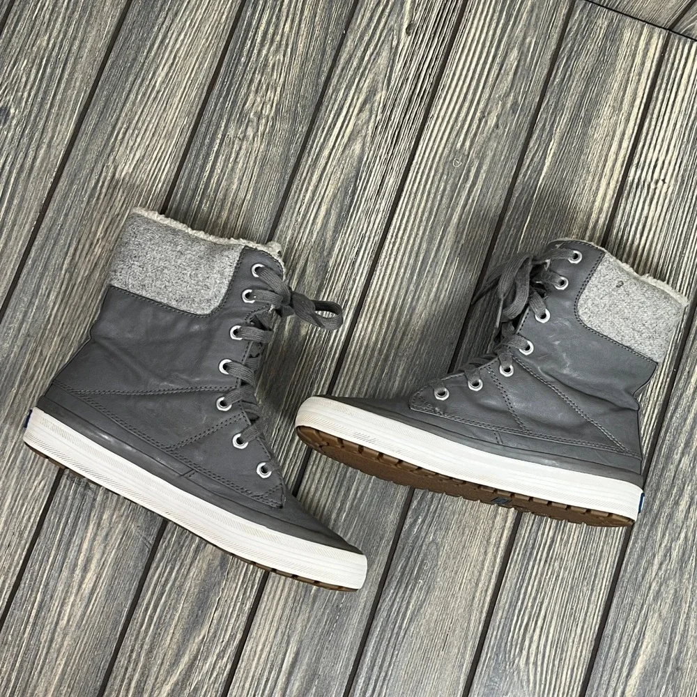 Keds Booties Winter Sneaker Women Sz 6.5‎ Gray Wool Faux Fur Lined WF55478